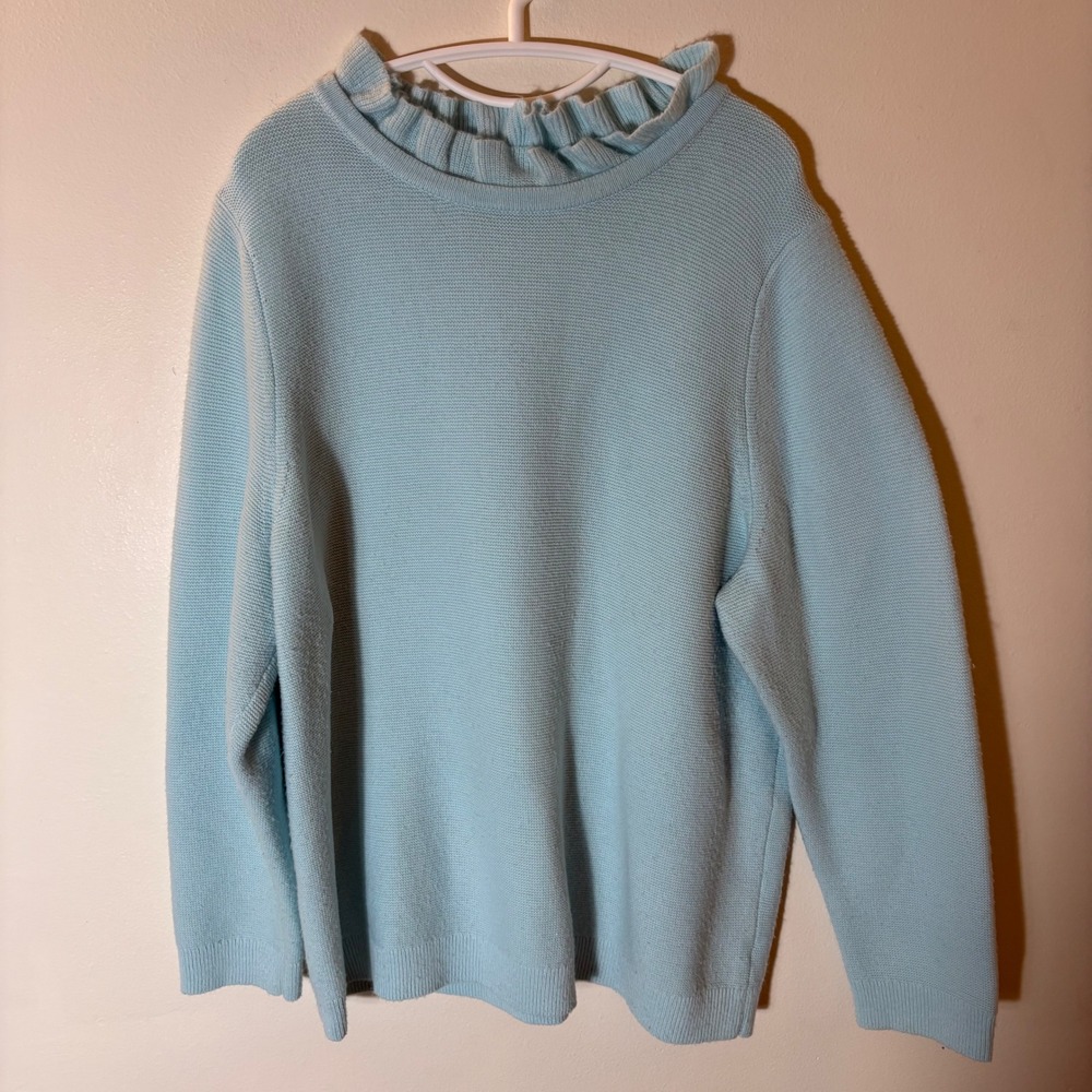 Talbots Plus Sky Blue Ruffled‎ Neck Textured Knit Sweater Size 3X